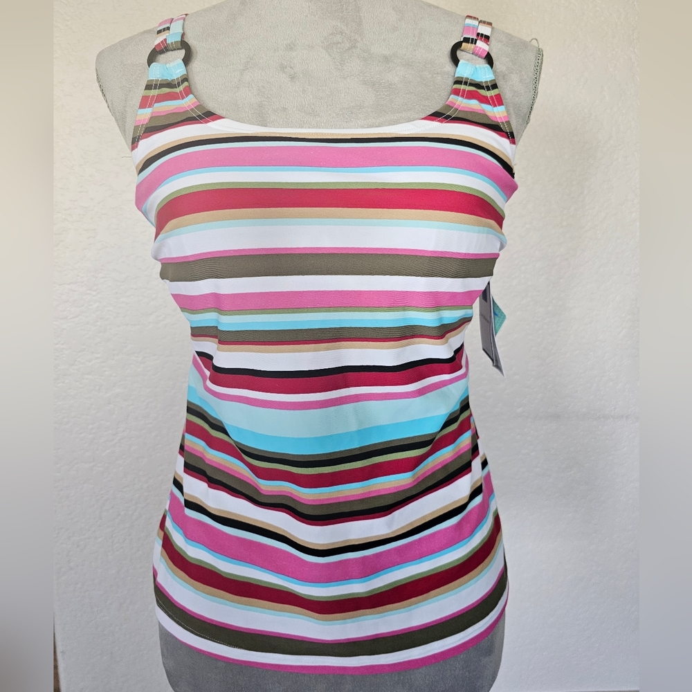 Tankini Top Womens 12 Striped Molded Cups Lightly Padded Ruched